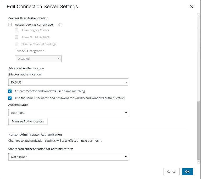 Screenshot of edit connection server settings page.